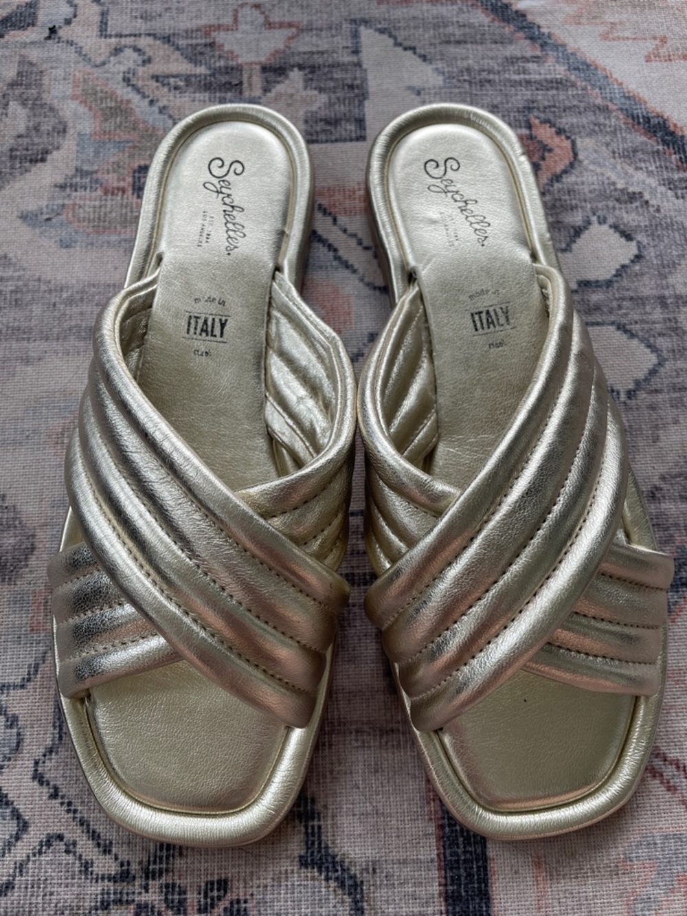 Seychelles Metallic Gold Crisscross Slides